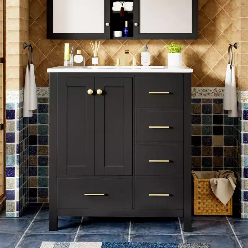 30-Inch Bathroom Vanity with Sink, Storage Drawers & Soft-Close Doors