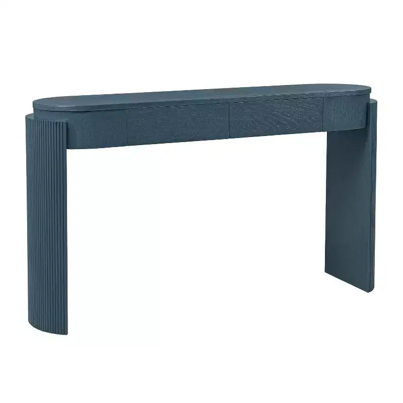 Oval-Top Console Table with Fluted Curved Legs & Dual Hidden Drawers