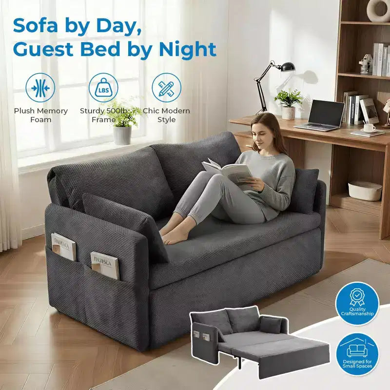 Convertible Sofa Bed with Adjustable Backrest, Bubble Fleece