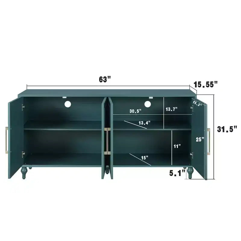 Large Storage Cabinet with Metal Handle, Carved Flower Doors, Wooden Mordern Sideboard Console with Adjustable Shelves