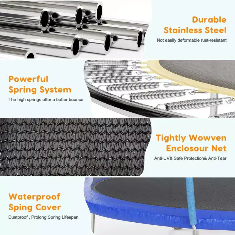 Outdoor Trampoline, 12FT Trampoline with Safety Enclosure - 440Lbs Capacity ASTM F2225-15 Certified No-Gap Net Rust-Resistant for Kids Adults