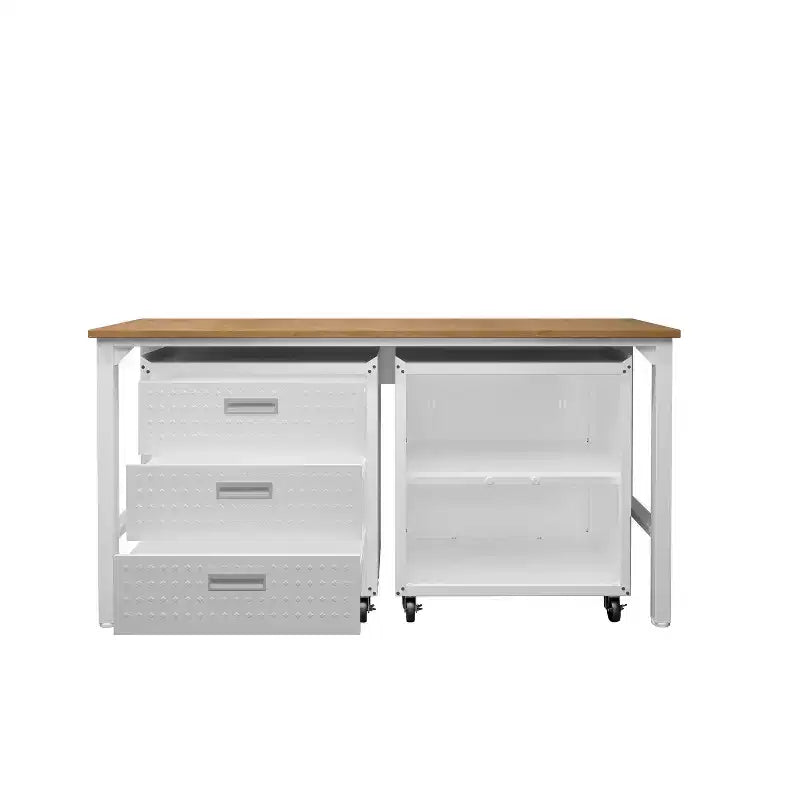 Manhattan Comfort Fortress 3pc Mobile Space Saving Garage Cabinet and Worktable Set 3.0 White