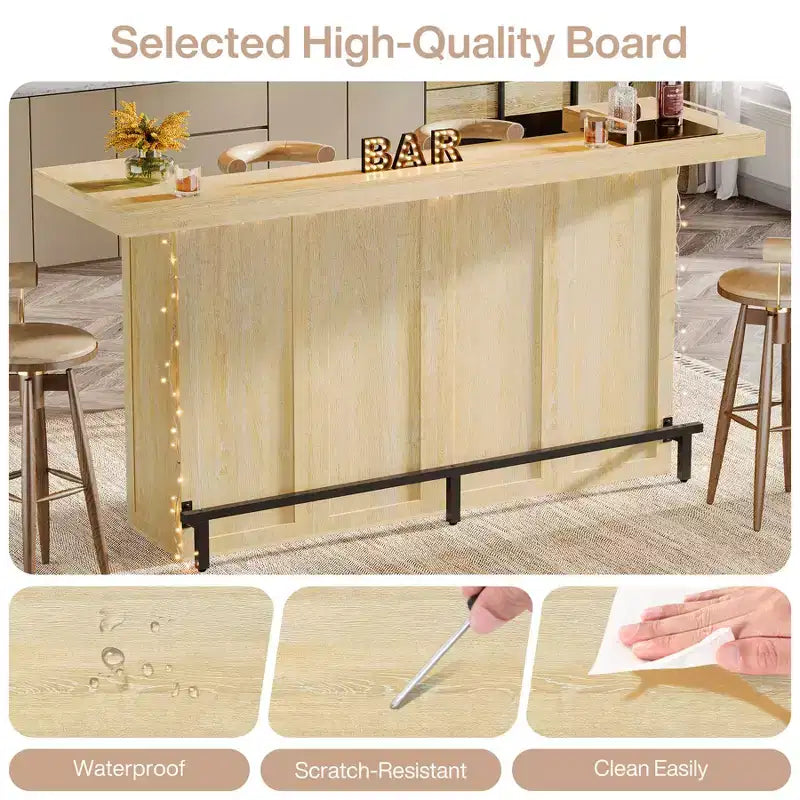 Lantine 70.9-Inch Modern 4-Tier Bar Table Home Bar Cabinet with Glass Holder and Black Footrest