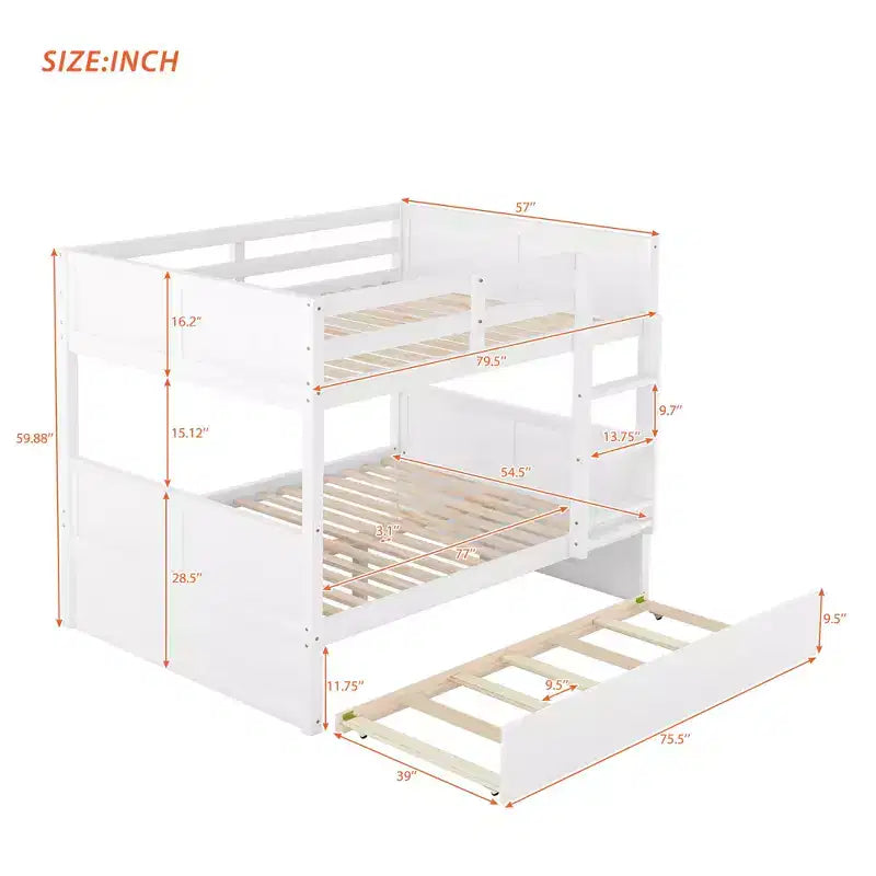 Whisen Full Over Full Wooden Bunk Bed with Twin Size Trundle