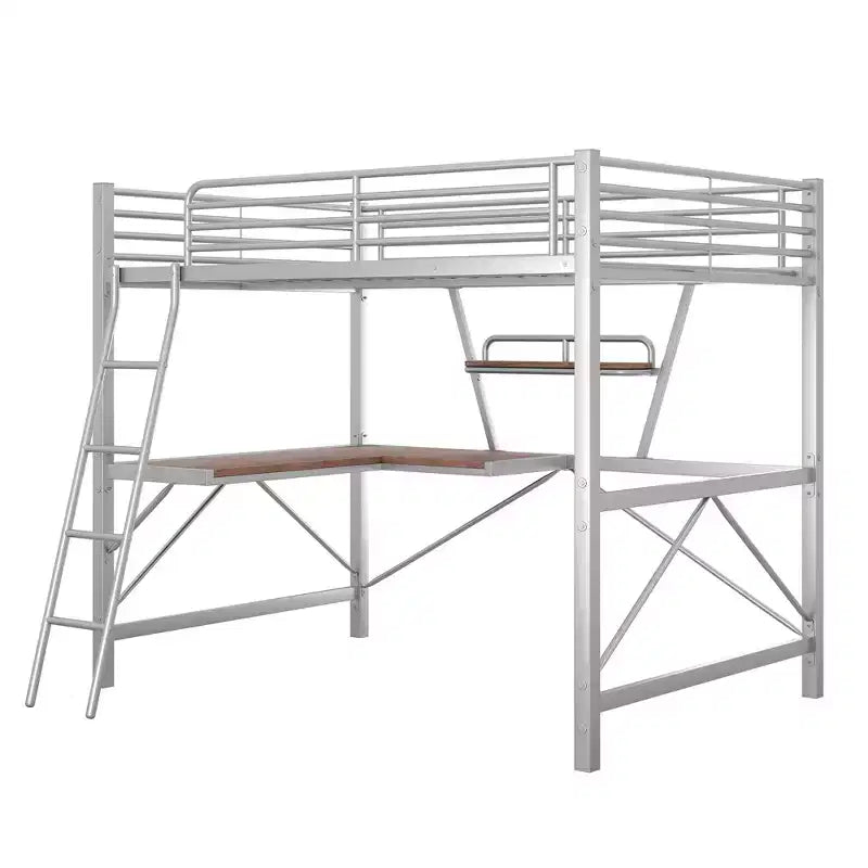 Metal Twin Size Loft Bed with Desk for Kids Teens, Hight Twin Loft Bed Frame with Small Shelf