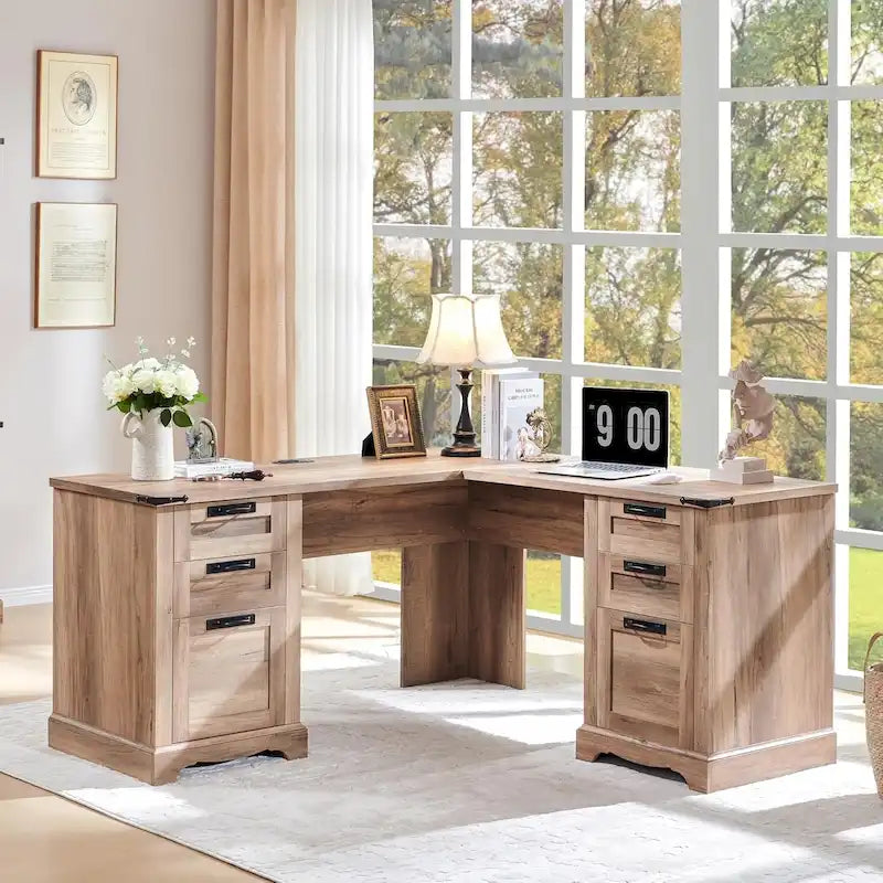 60 Farmhouse L Shaped Executive Desk, Wood Corner Desk, Computer Desk
