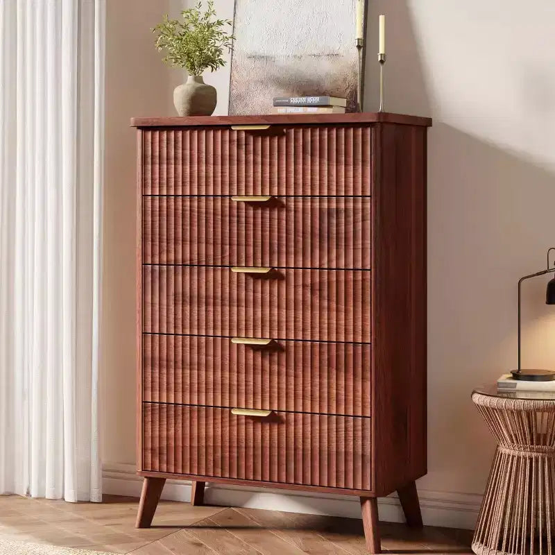 5-Drawer Fluted Dresser, 47.2-Inch Tall Chest of Drawers, Curved Design