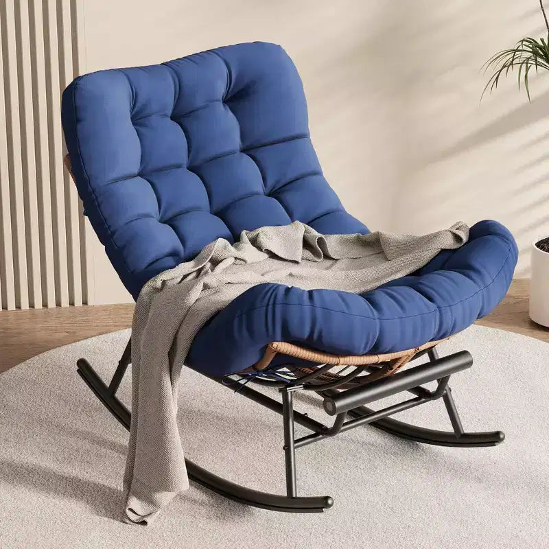 Oversized Rocking Chair with Footrest, Upholstered Lounge Chair with Metal Frame, Patio Reclining Chair for Patio Backyard Bedroom Garden