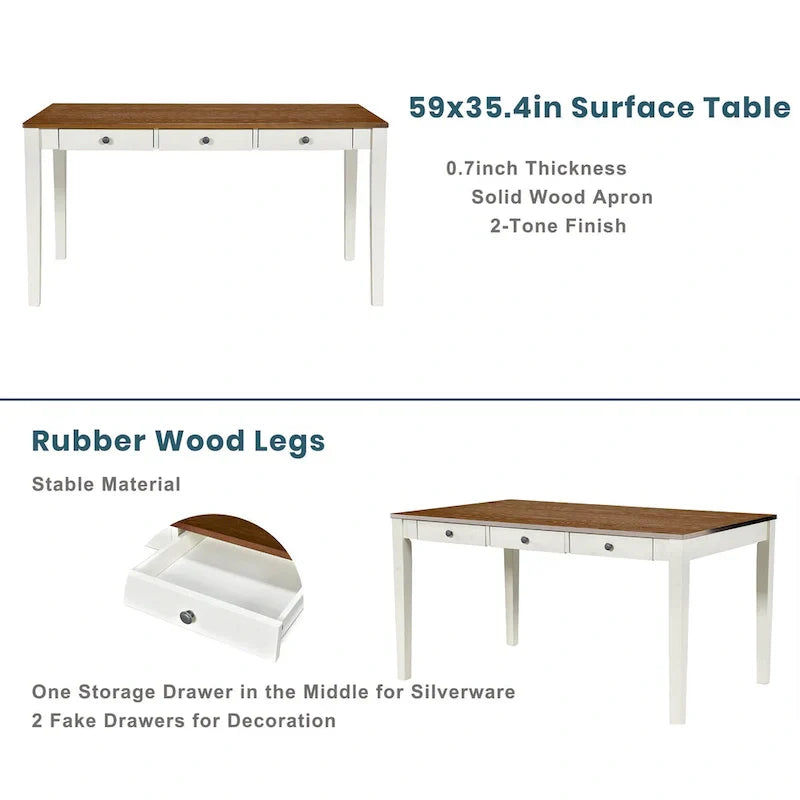 6-Piece Wooden Dining Table Set with 4 Chairs & Bench, Table with Drawer