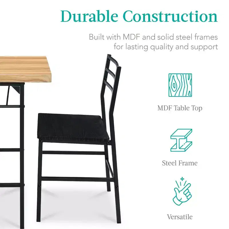 Best Choice Products 3-Piece Modern Dining Set, Square Table & Chairs Set w/ Steel Frame, Built-In Storage Rack