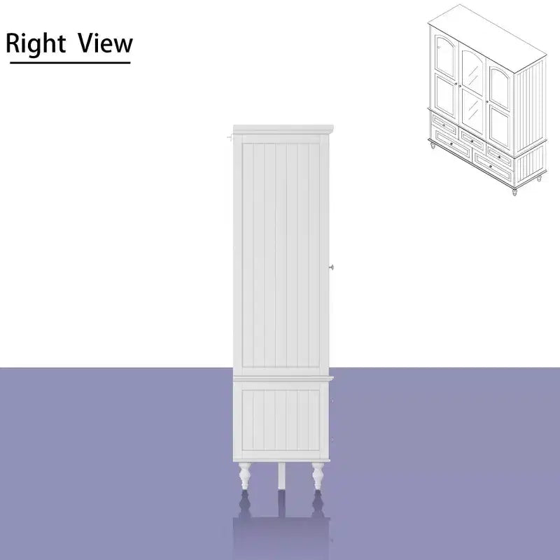 Wardrobe with Mirror 3 Doors 5 Drawers Classic Style