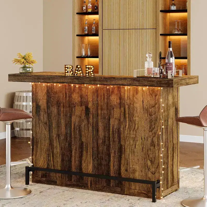 Lantine 70.9-Inch Modern 4-Tier Bar Table Home Bar Cabinet with Glass Holder and Black Footrest