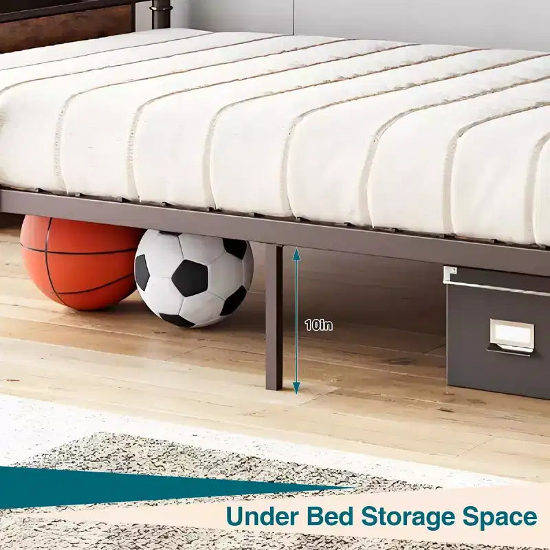 Twin Bunk Bed, Heavy Duty Industrial Metal Bunkbeds with Safety Guard Rails, Convertible to Two Beds