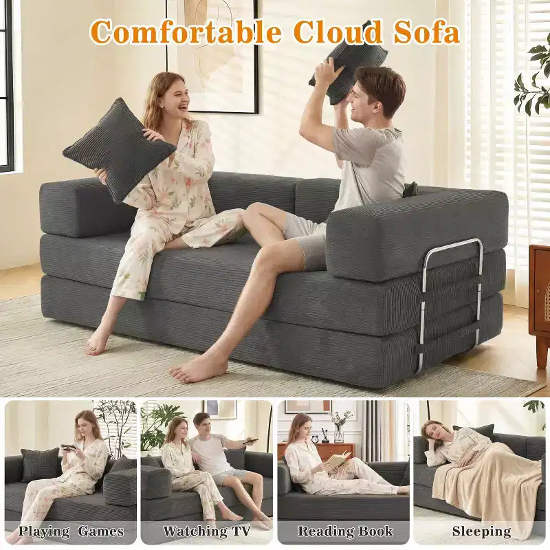 78-Inch Folding Sofa Bed Convertible Corduroy Couch, 4-in-1 Modular Floor Sleeper