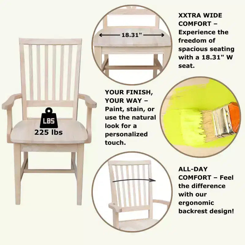 Mission Side Chair with Arms – Unfinished Solid Wood