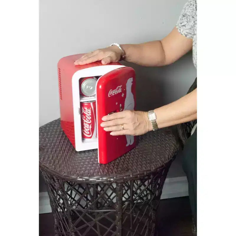 Coca-Cola Polar Bear 4L Cooler/Warmer 12V DC 110V AC Mini Fridge - Red: Thermoelectric Dorm Refrigerator, 6 Can Capacity