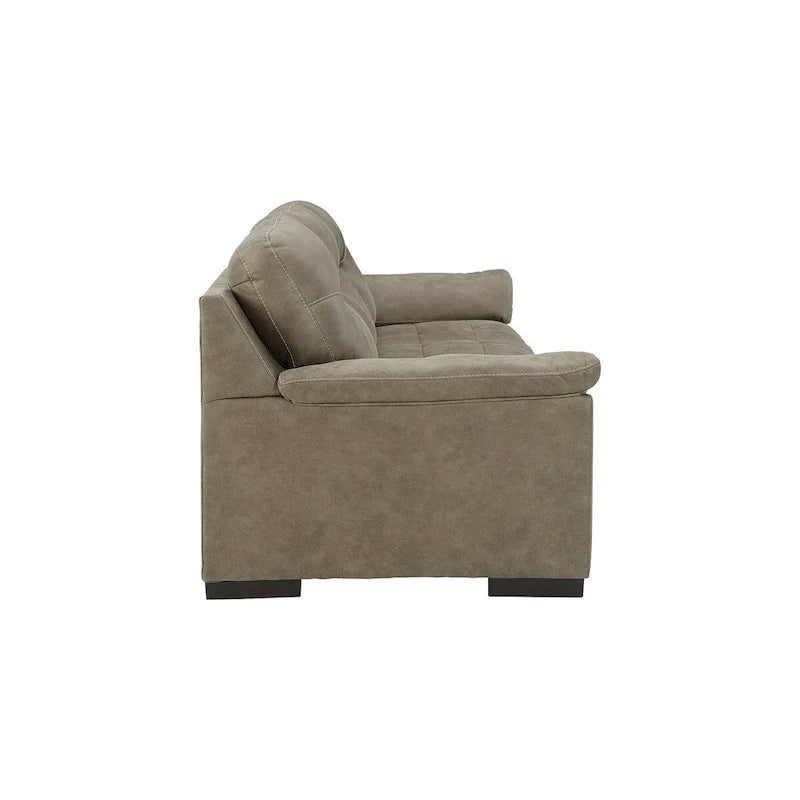 Pebble Brown Faux Leather Sofa with Tufted Styling & Pillow Top Armrests