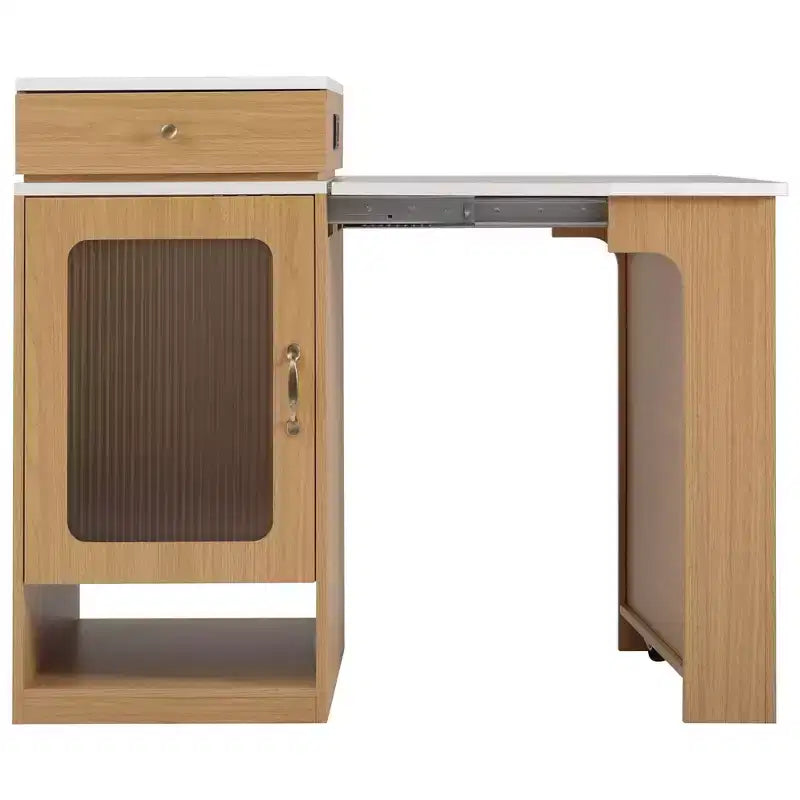 PexFix 59.5 Kitchen Island with Extendable Dining Table Kitchen Storage Table with Double-sided Storage with Power Outlet&Side Open Shelves Natural