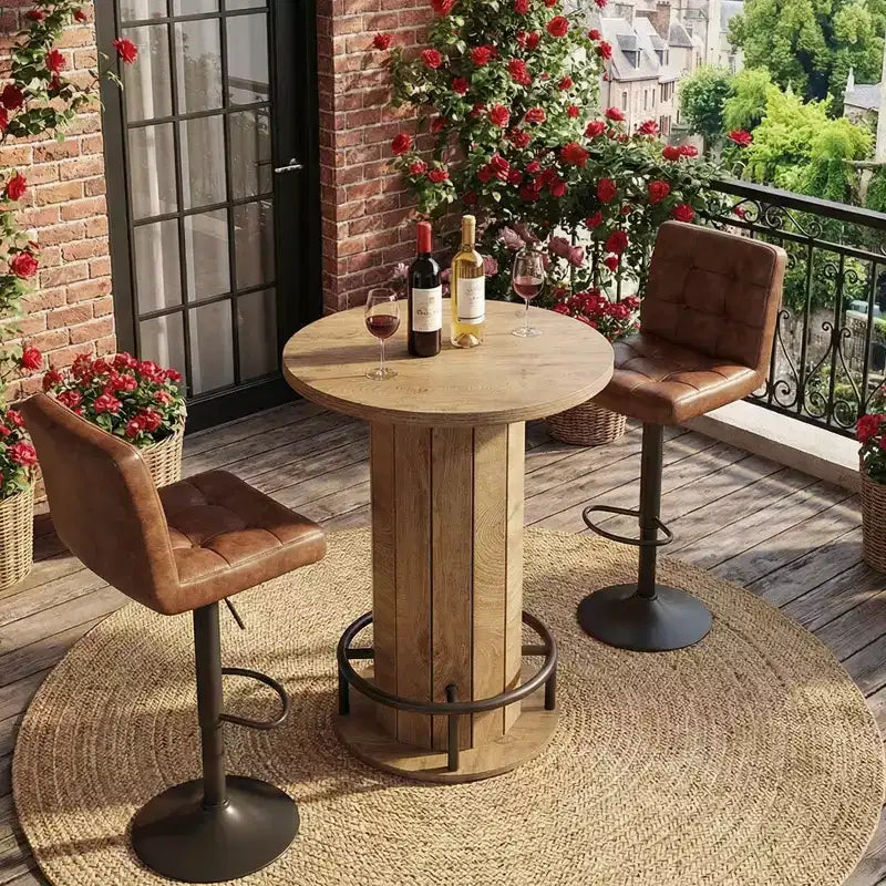 Industrial Farmhouse Round Bistro Table, Small Space Bar Table for Home Cafe Office
