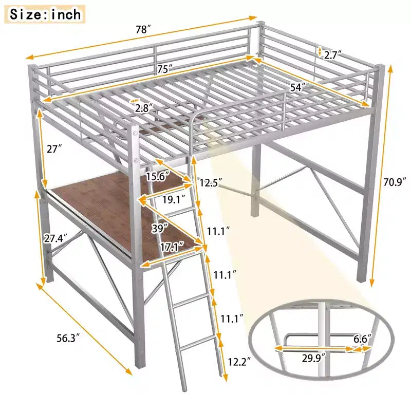 Metal Twin Size Loft Bed with Desk for Kids Teens, Hight Twin Loft Bed Frame with Small Shelf