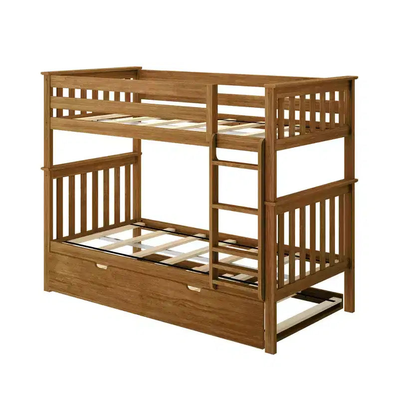 Twin over Twin Bunk Bed with Trundle, Solid Wood, Sleeps 3 – Blue / Espresso / Natural / Pecan / Walnut / White
