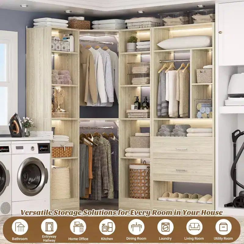 Corner Closet Organizer System with 2 Drawers