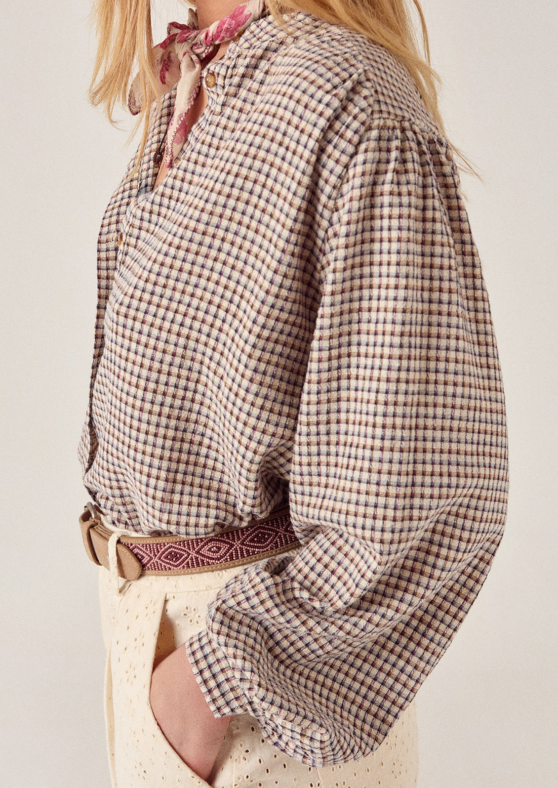Classic French-style plaid short-sleeved shirt