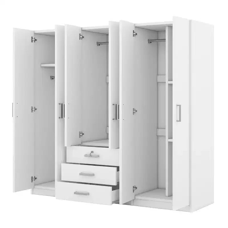 Whisen 6-Doors Wooden Wardrobe Storage for Bedroom, with Big Drawers