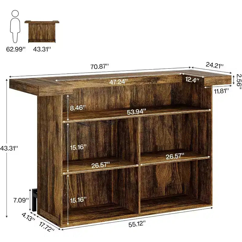 Lantine 70.9-Inch Modern 4-Tier Bar Table Home Bar Cabinet with Glass Holder and Black Footrest