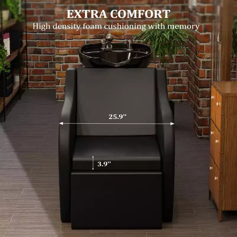 Karl Home Electric Shampoo Bowl and Chair Backwash Unit with Reclining Legrest and Tilting Porcelain Shampoo Sink