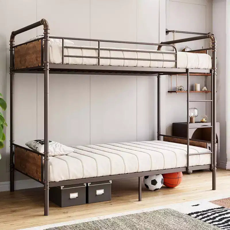 Twin Bunk Bed, Heavy Duty Industrial Metal Bunkbeds with Safety Guard Rails, Convertible to Two Beds