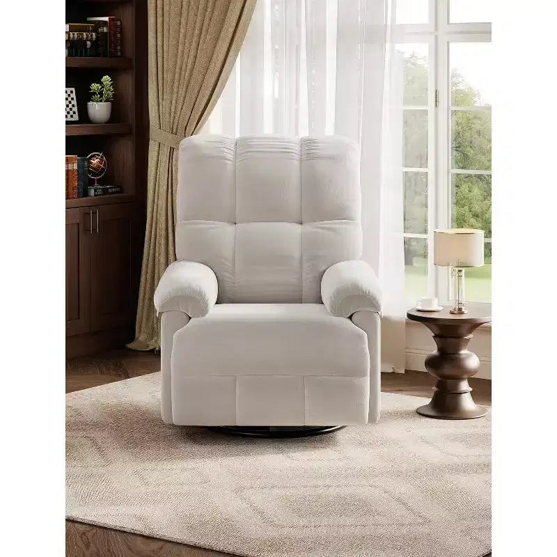 Oversized Swivel Rocker Recliner Chair, Overstuffed Chenille Upholstery, Padded Armrests, Infinite Recline, 350 lb Capacity, for Living Room
