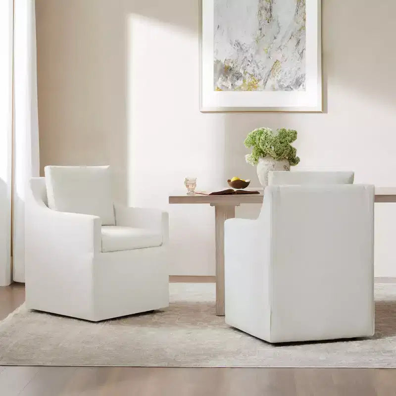Modern Upholstered Dining Arm Chair with Hidden Casters & Under-Seat Storage