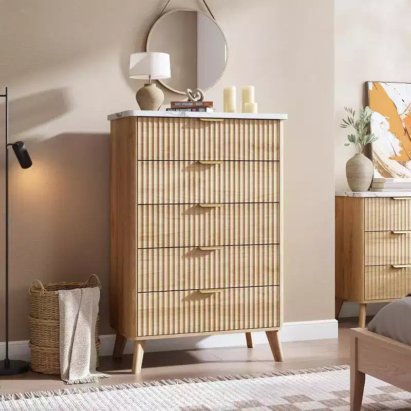 5-Drawer Fluted Dresser, 47.2-Inch Tall Chest of Drawers, Curved Design