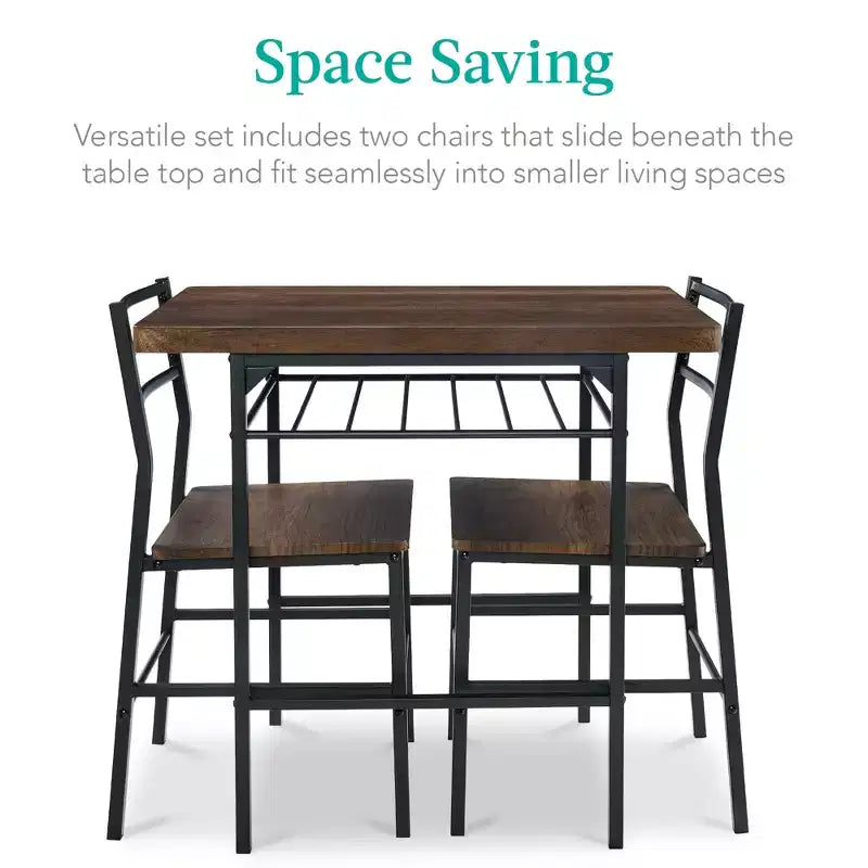 Best Choice Products 3-Piece Modern Dining Set, Square Table & Chairs Set w/ Steel Frame, Built-In Storage Rack