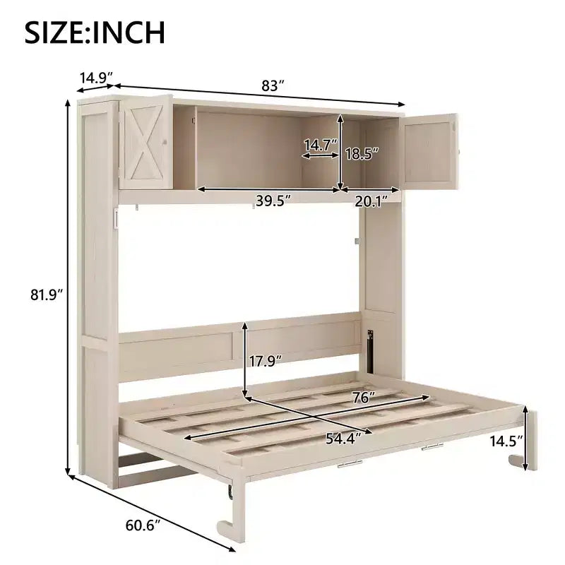 Whisen Full Size Murphy Bed with Storage Cabinets