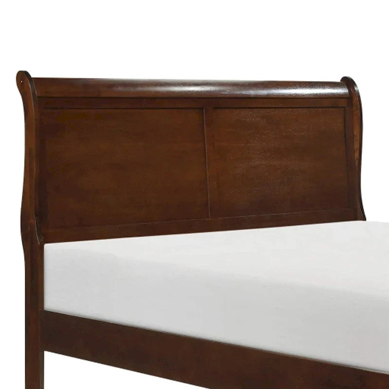 Traditional Queen Sleigh Bed, Wood Frame, Rich Brown Cherry Finish
