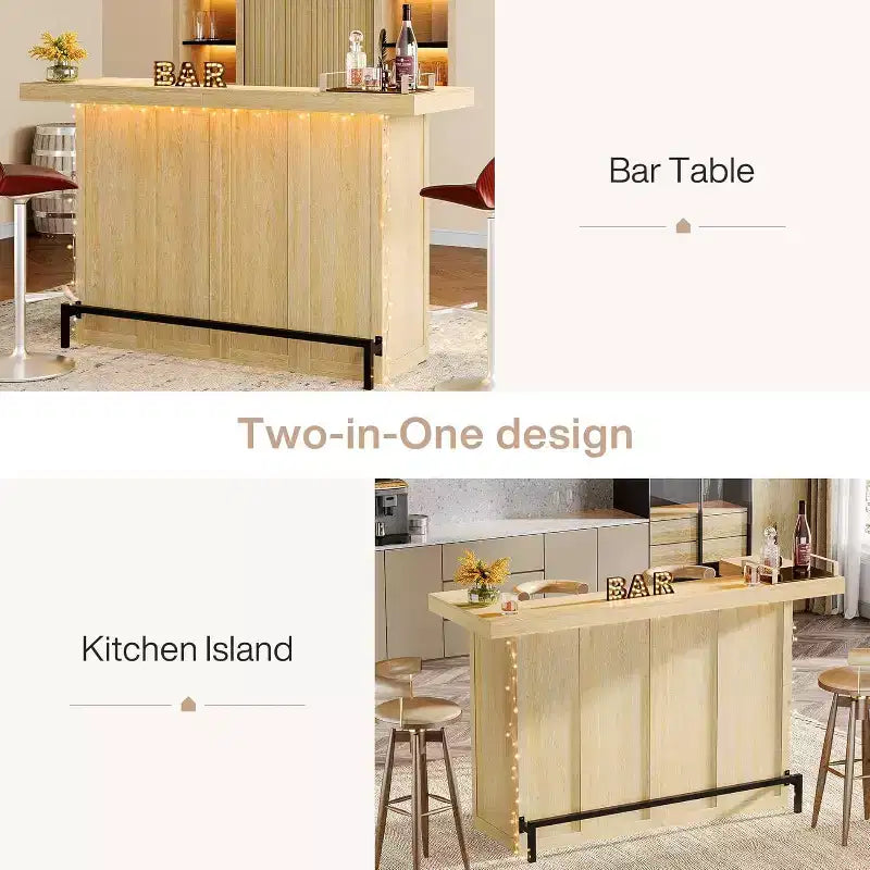Lantine 70.9-Inch Modern 4-Tier Bar Table Home Bar Cabinet with Glass Holder and Black Footrest