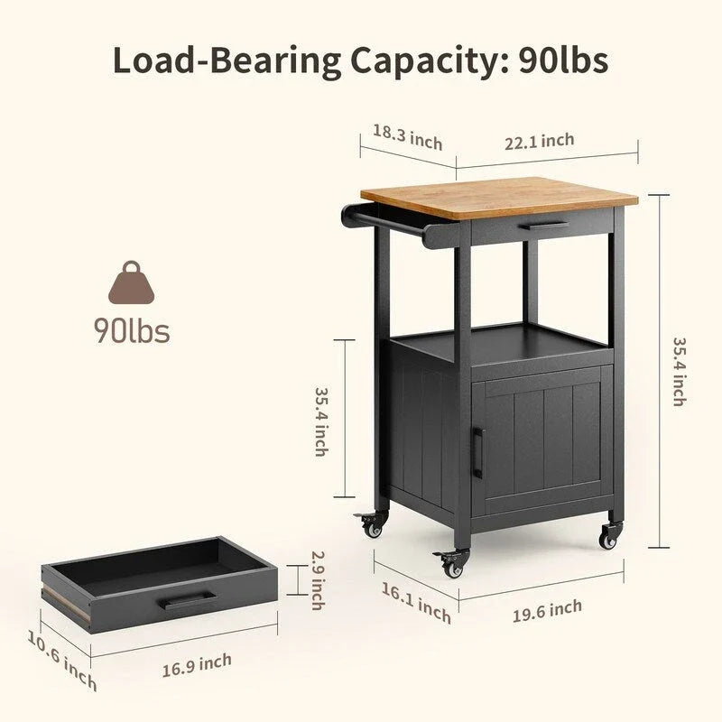 Wooden Kitchen Island Trolley Cart with Drawers