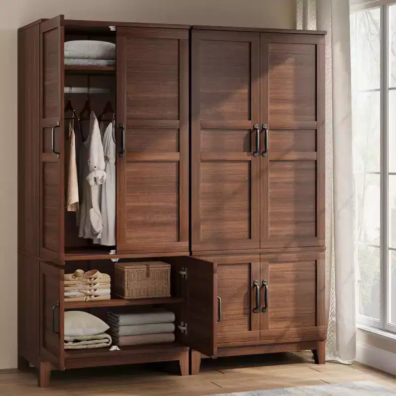 Armoire Wardrobe Closet with 4 Doors,72 in Wooden Wardrobe Cabinet with Hanging Rod, Freestanding Tall Clothing Armoire Storage Cabinet