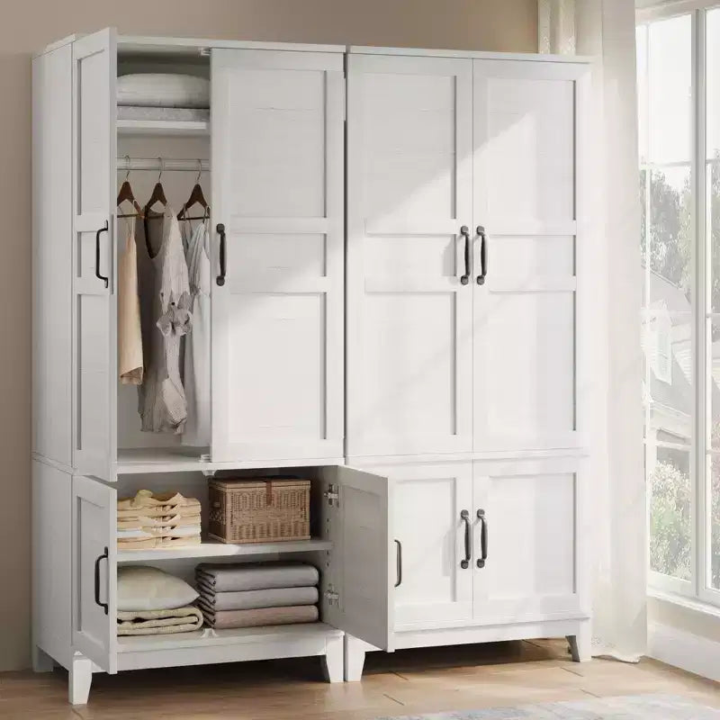 Armoire Wardrobe Closet with 4 Doors,72 in Wooden Wardrobe Cabinet with Hanging Rod, Freestanding Tall Clothing Armoire Storage Cabinet