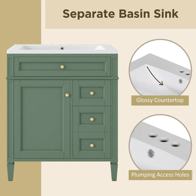 30 Bathroom Vanity with Top Sink,Bathroom Storage Cabinet with 2 Drawers and a Tip-out Drawer,Single Sink Bathroom Vanity