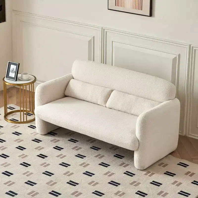 MAYEERTY Modern Lamb Fabric Loveseat Sofa Solid Wood Frame Toss Pillow Included