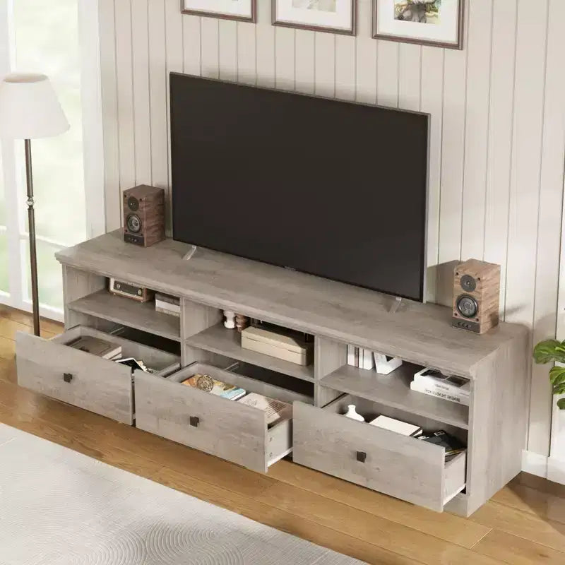 70" TV Stand for TVs up to 80", Mid Century Modern Entertainment Center with Drawers & Shelves
