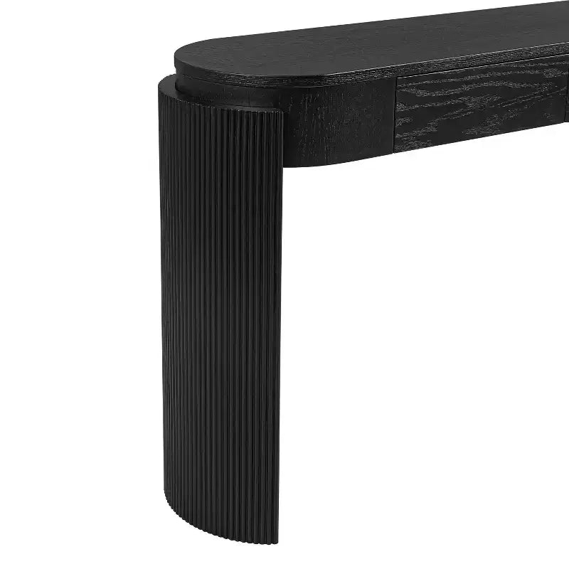 Oval-Top Console Table with Fluted Curved Legs & Dual Hidden Drawers