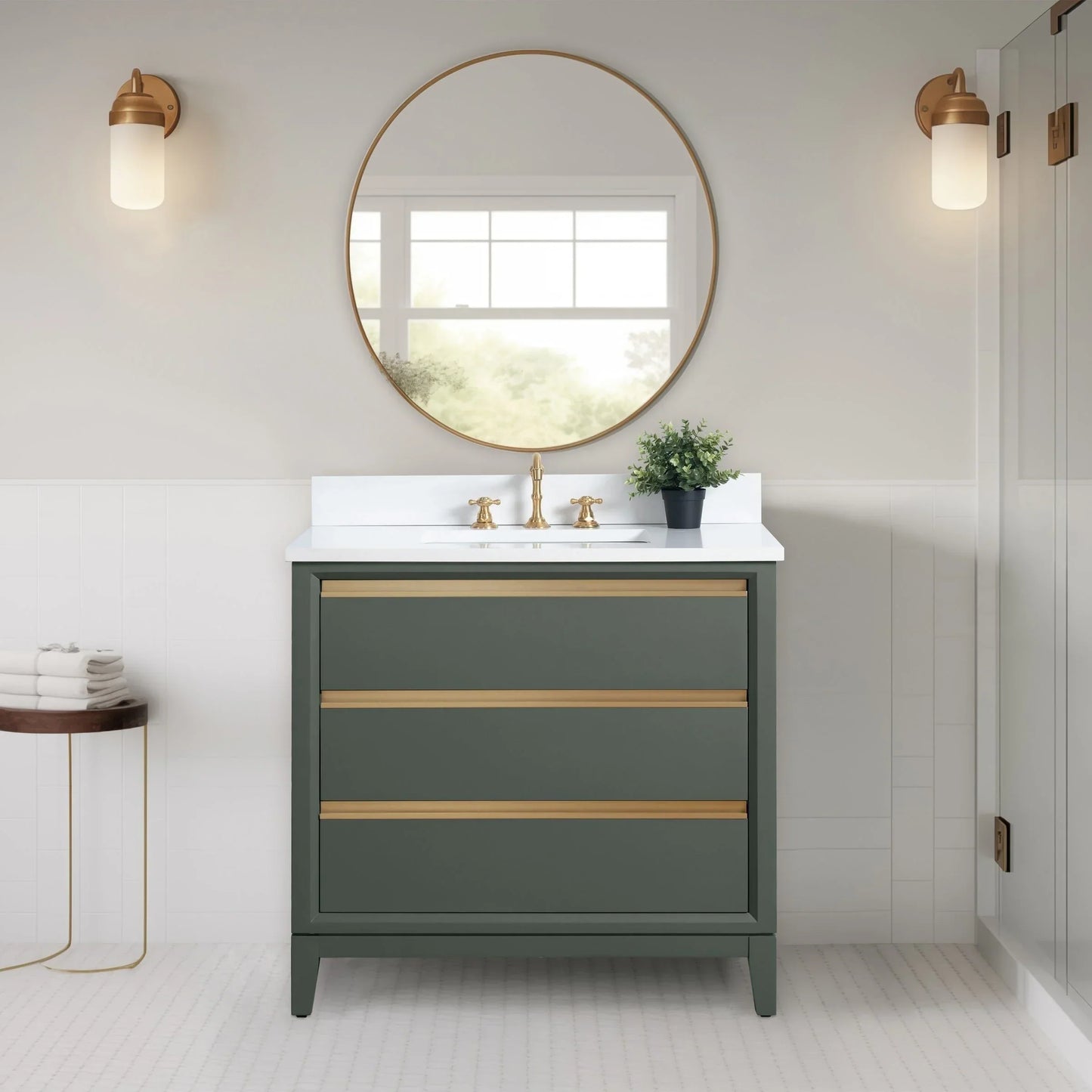 Vanity Art Bathroom Vanity with Ceramic Sink and Engineered Marble Top