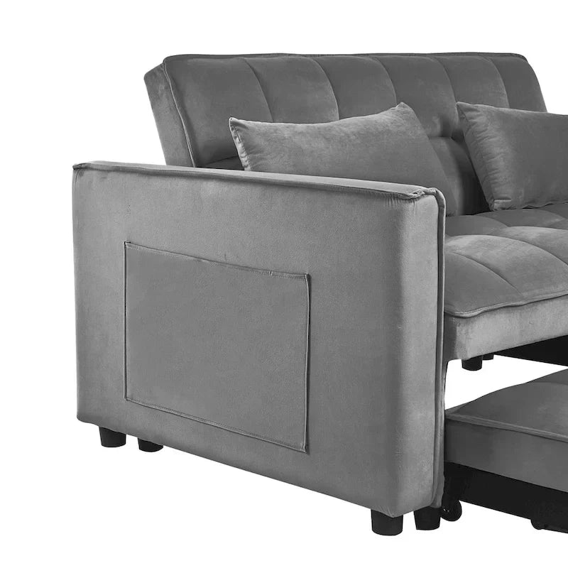Modern Velvet Futon Loveseat with Reclining Backrest & Pockets, Seats 2 ??Dark Gray / Light Gray / Blue / Black