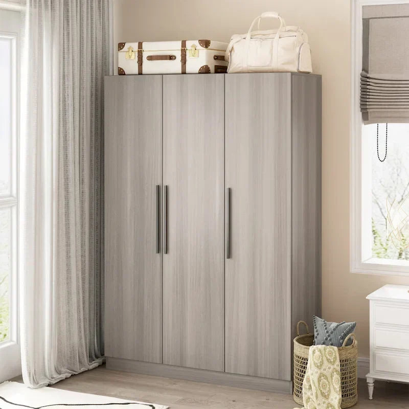 Wardrobe Armoire Wooden Closet Cabinet 6 Storage Cube and Hanging Rod