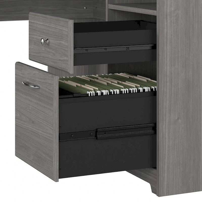 60" L-Shaped Computer Desk with Hutch, 5-Shelf Bookcase & File Drawer, 200 lb Desktop Capacity