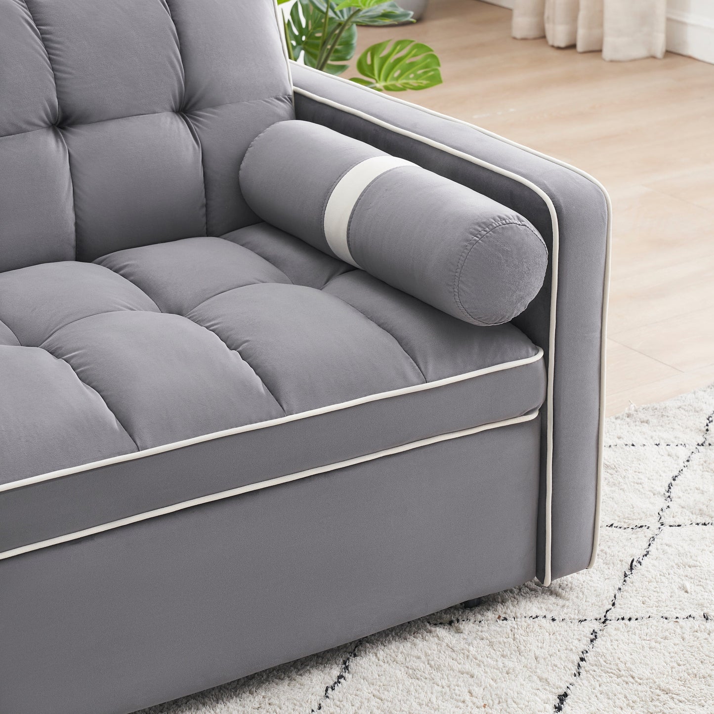 Velvet Convertible 55'' 2-Seater Sleeper Sofa with Pull-Out Bed, Adjustable Recline, Side Pockets, and Phone Holder